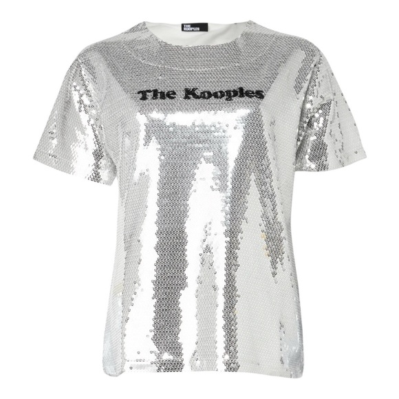 THE KOOPLES Silver sequined t-shirt, Size Large NWT short sleeve crew neck - Picture 2 of 14